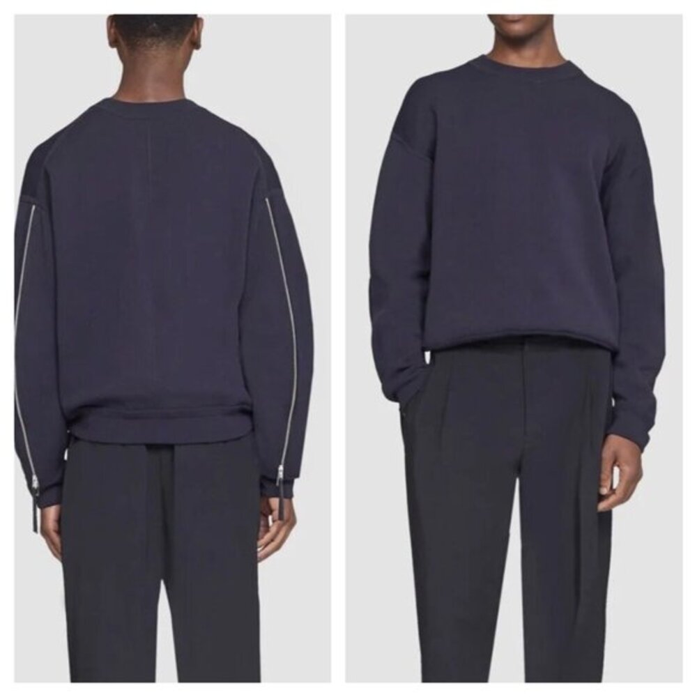 3.1 Phillip Lim Double Knit Crew Neck Zip Sleeve Pullover M/L Midnight Navy Blue
